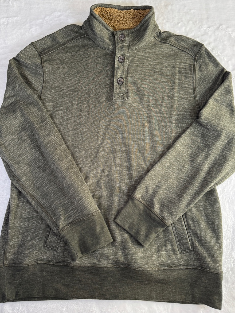 G.H. Bass & Co. Men’s Large Sherpa Lined Henley Pullover Sweatshirt Gray